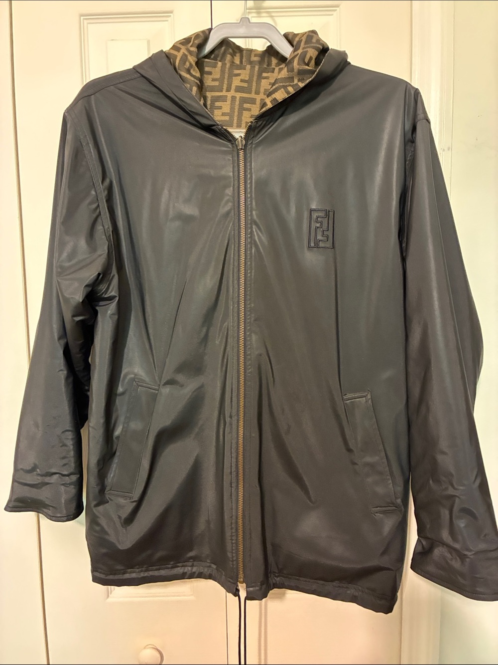 Fendi Brown FF Logo Hooded Windbreaker Jacket - Picture 9 of 16